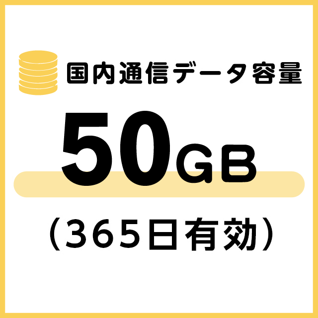 国内通信データ容量追加50ギガ（365日有効）