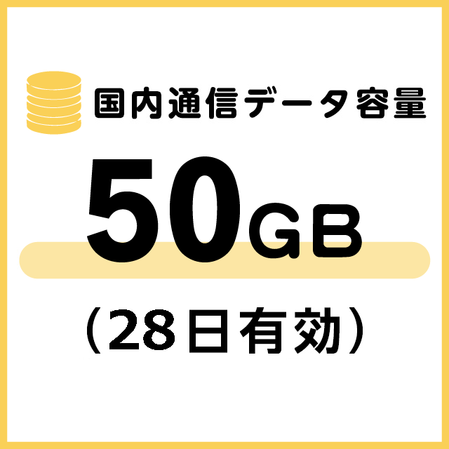 国内通信データ容量追加50ギガ（28日有効）